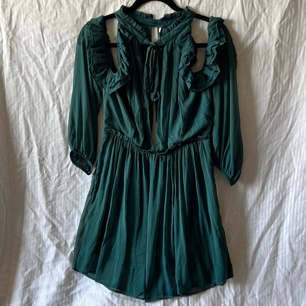 Free People chiffon cold shoulder long sleeves mini dress